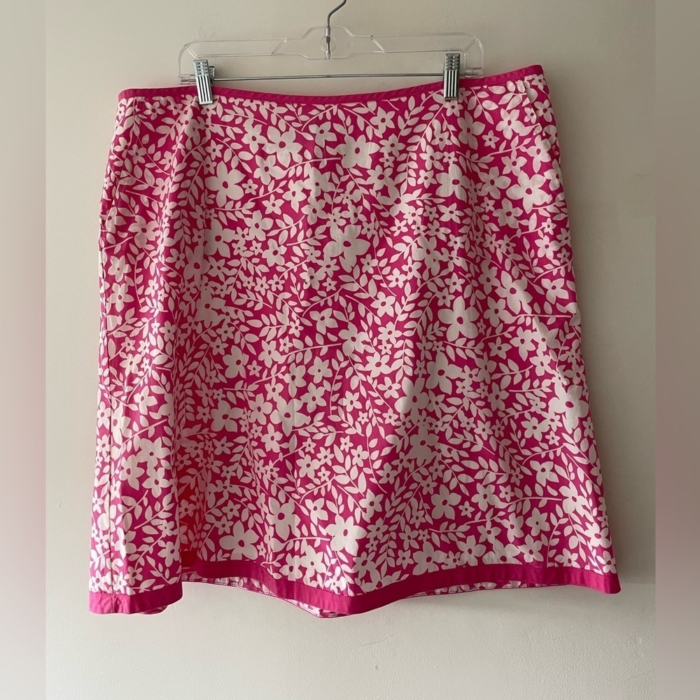 L.L.‎ Bean Pink Floral Skirt Side Pockets Size 20